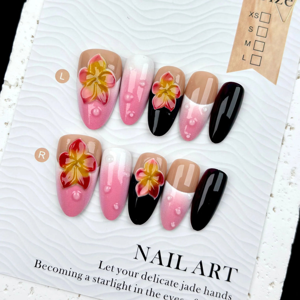Press-On Nail Set Floral Design Long-Lasting Hold