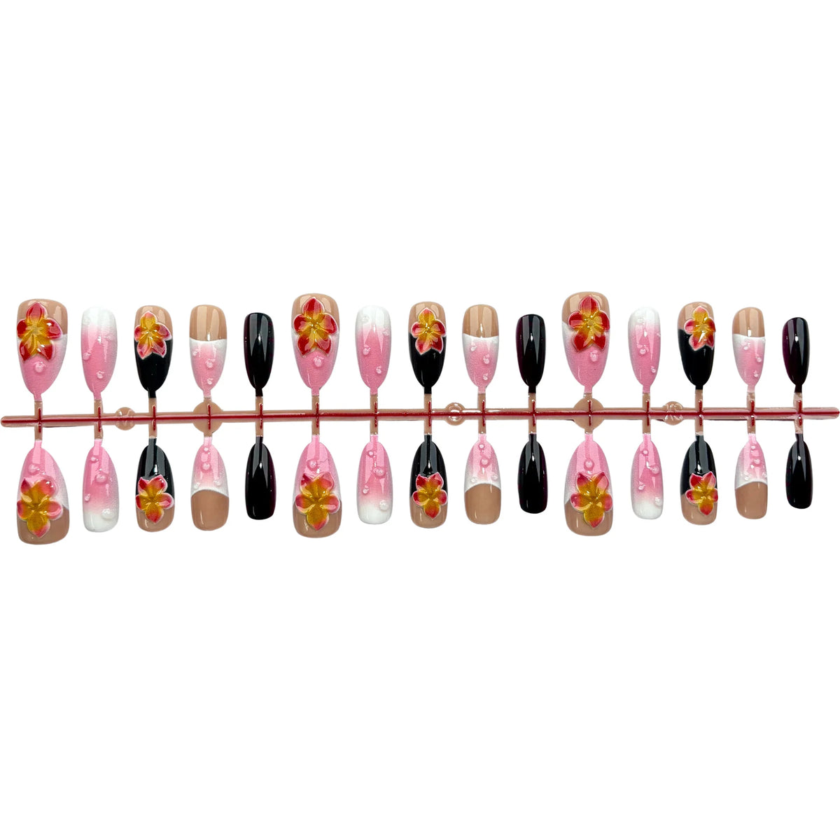 Press-On Nail Set Floral Design Long-Lasting Hold