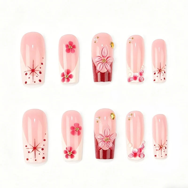 Press-On Nail Set Floral Design Long-Lasting & Reusable