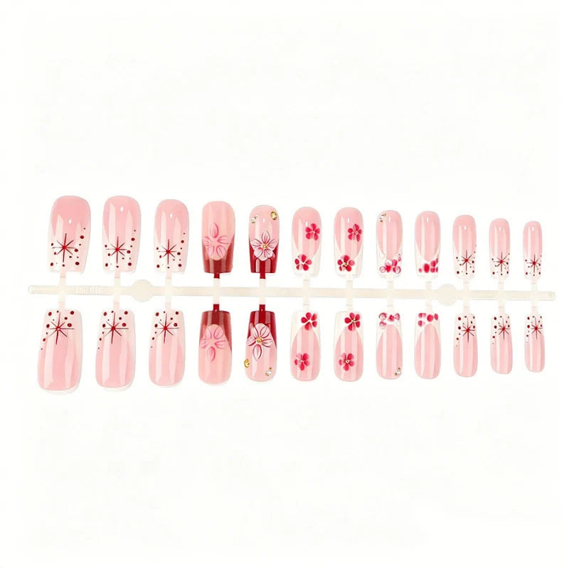 Press-On Nail Set Floral Design Long-Lasting & Reusable