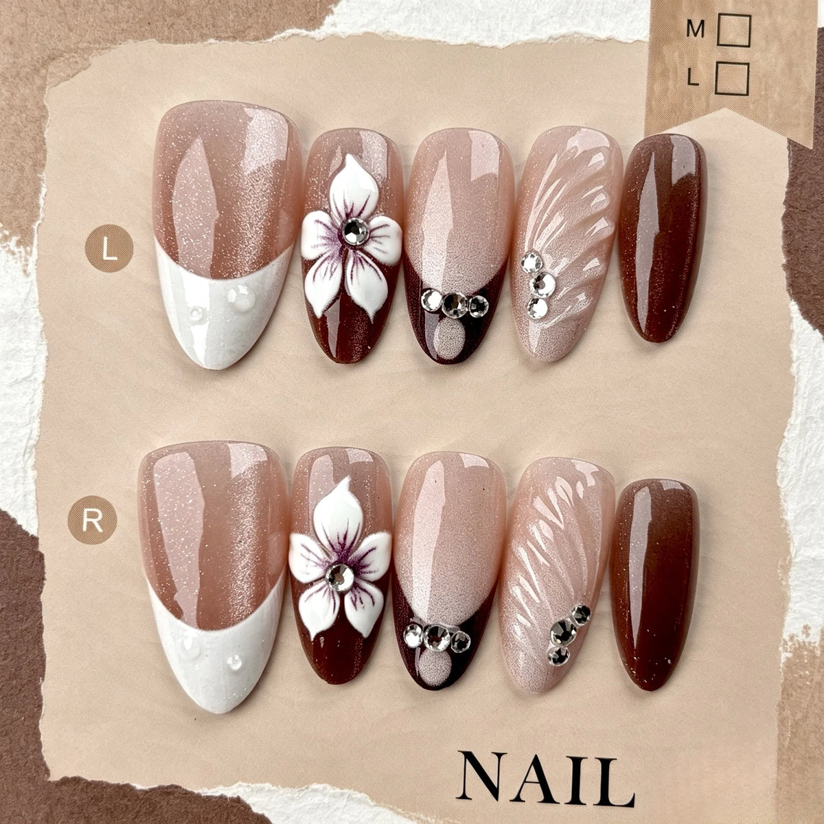 Press-On Nail Set Floral Design Long-Lasting & Reusable