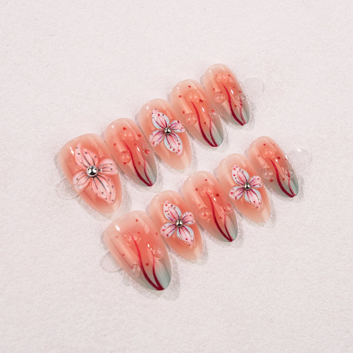 Press-On Nail Set Floral Design & Long-Lasting Wear