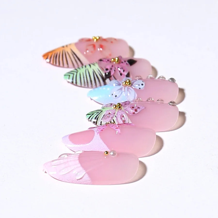 Press-On Nail Set Floral Design & Long-Lasting Wear