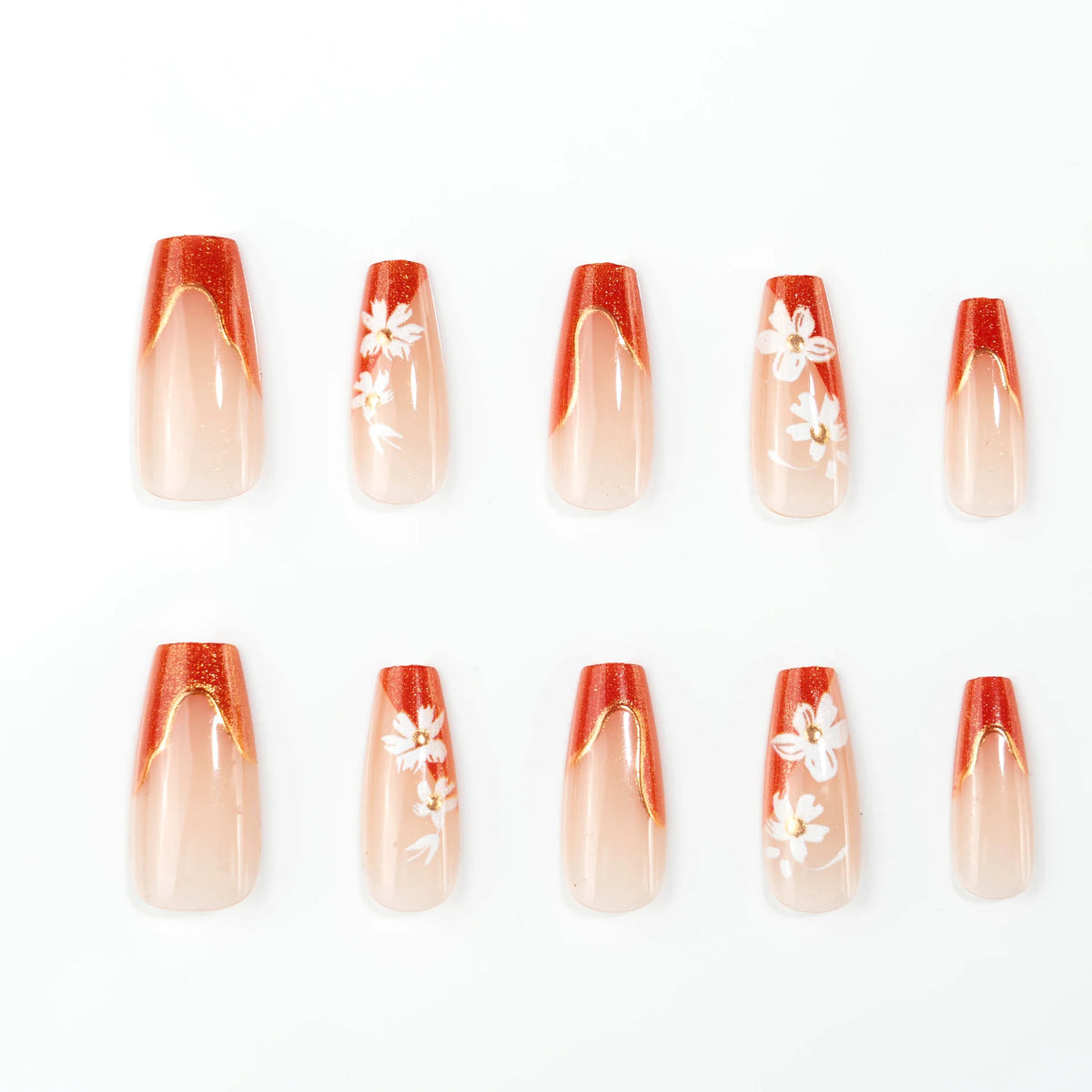 Press-On Nail Set Floral Design & Long-Lasting Wear