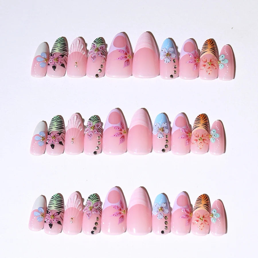 Press-On Nail Set Floral Design & Long-Lasting Wear