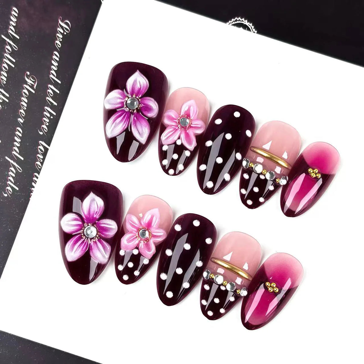 Press-On Nail Set Floral Design Long Lasting Wear
