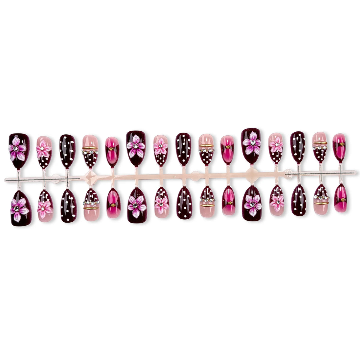 Press-On Nail Set Floral Design Long Lasting Wear