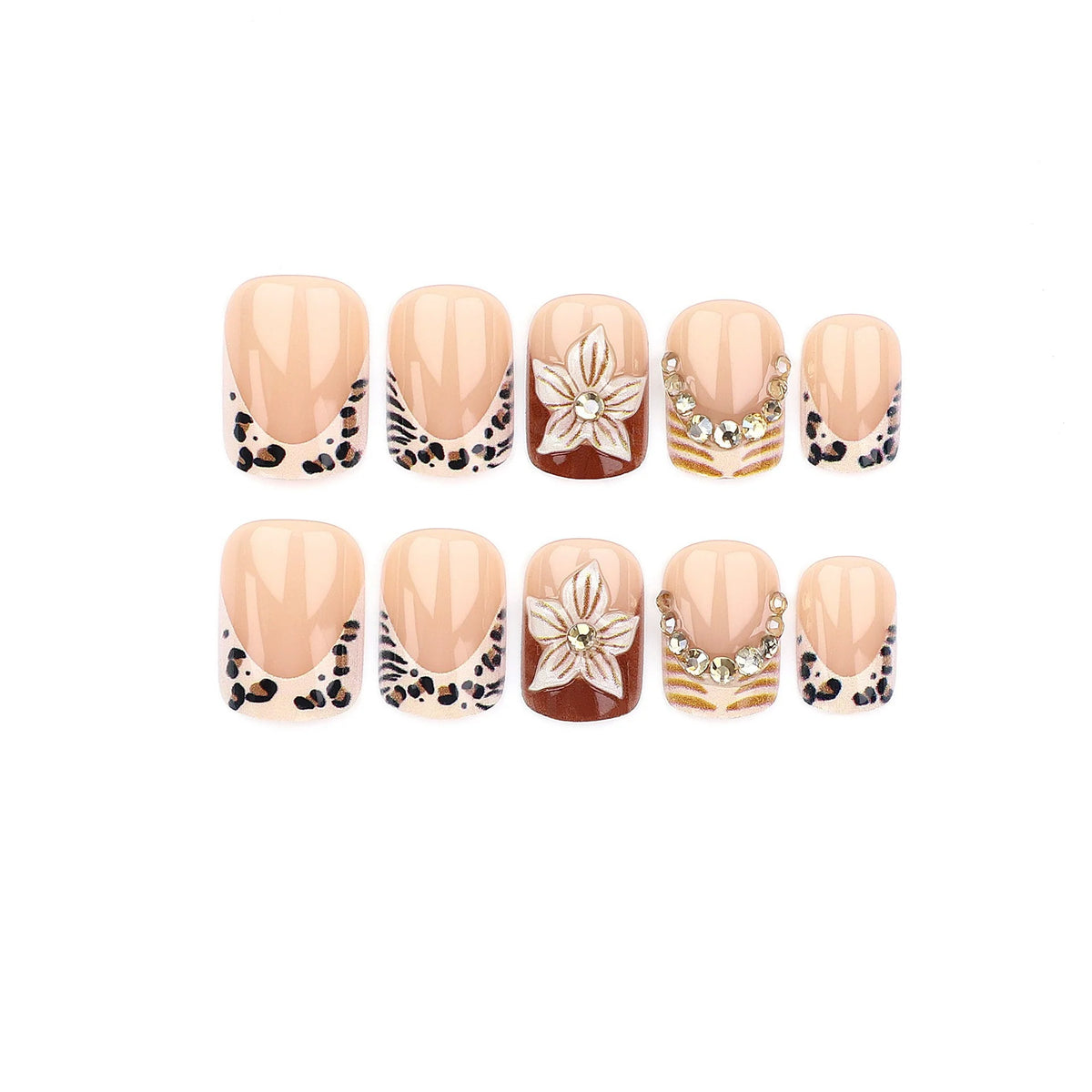Press-On Nail Set Floral Design Multiple Sizes Easy Application