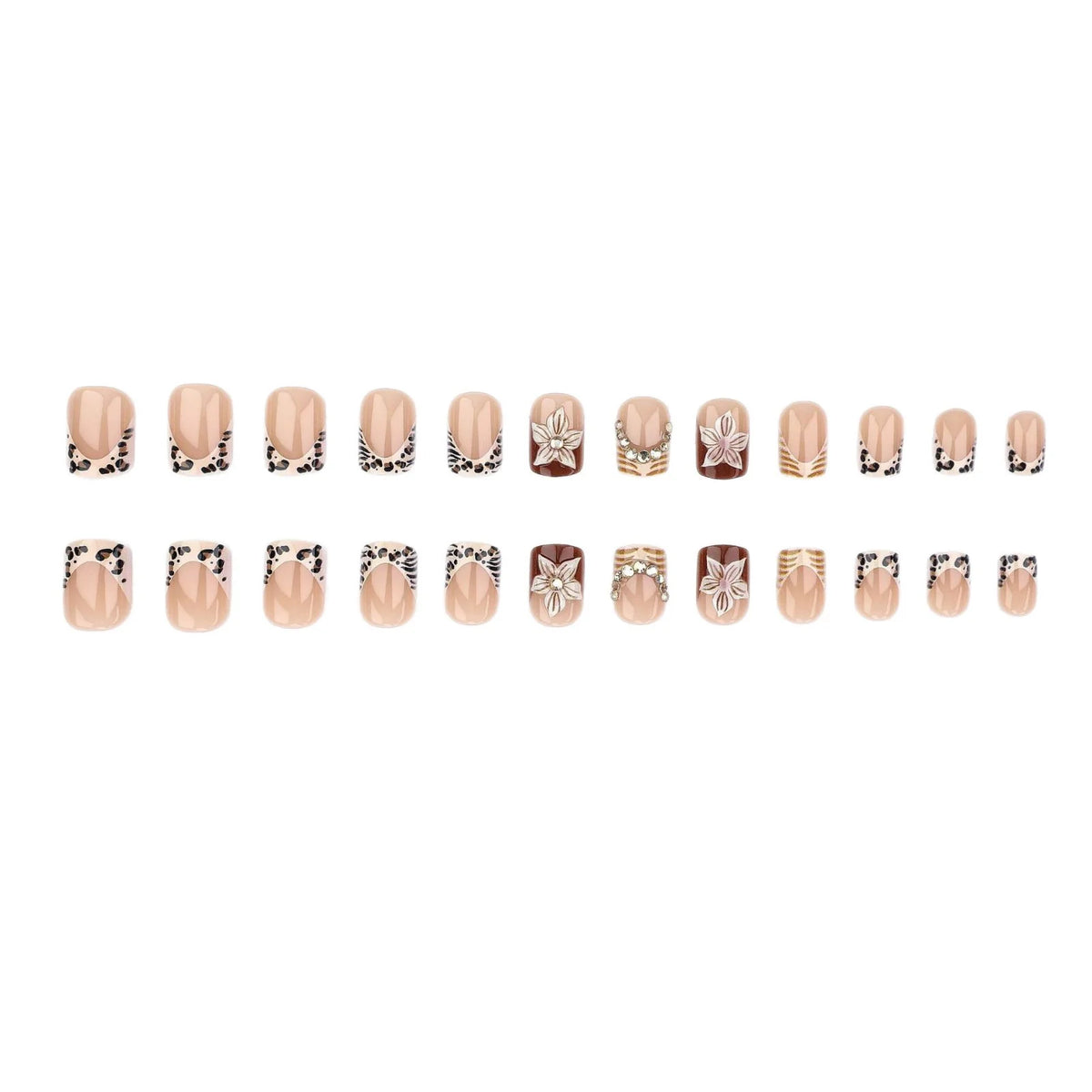 Press-On Nail Set Floral Design Multiple Sizes Easy Application