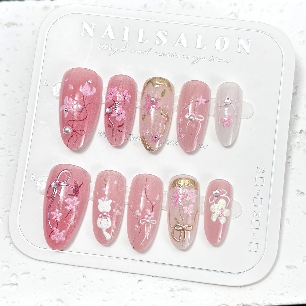 Press-On Nail Set Floral Design Multiple Sizes Easy Application