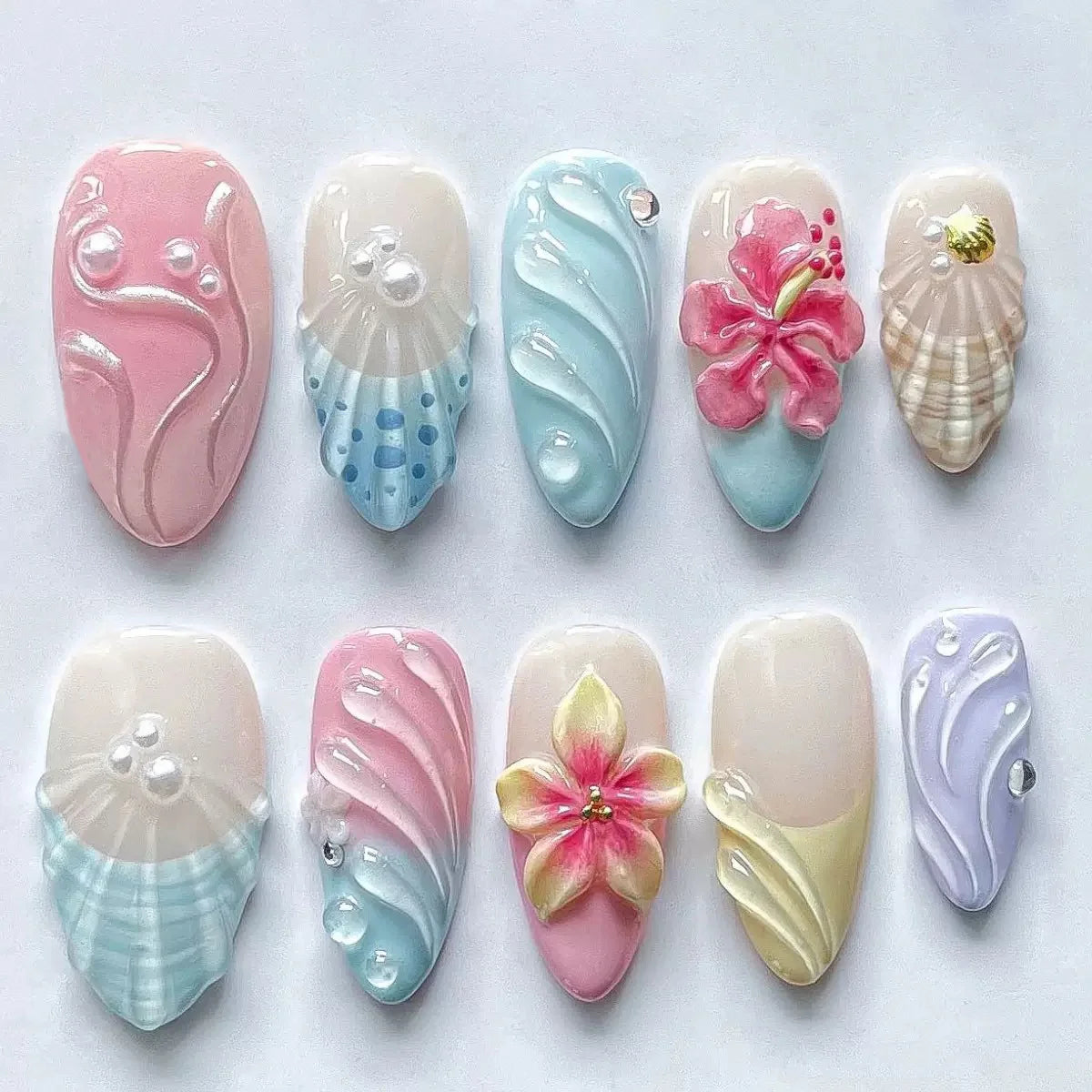 Press-On Nail Set Floral Design No Glue 30-Piece