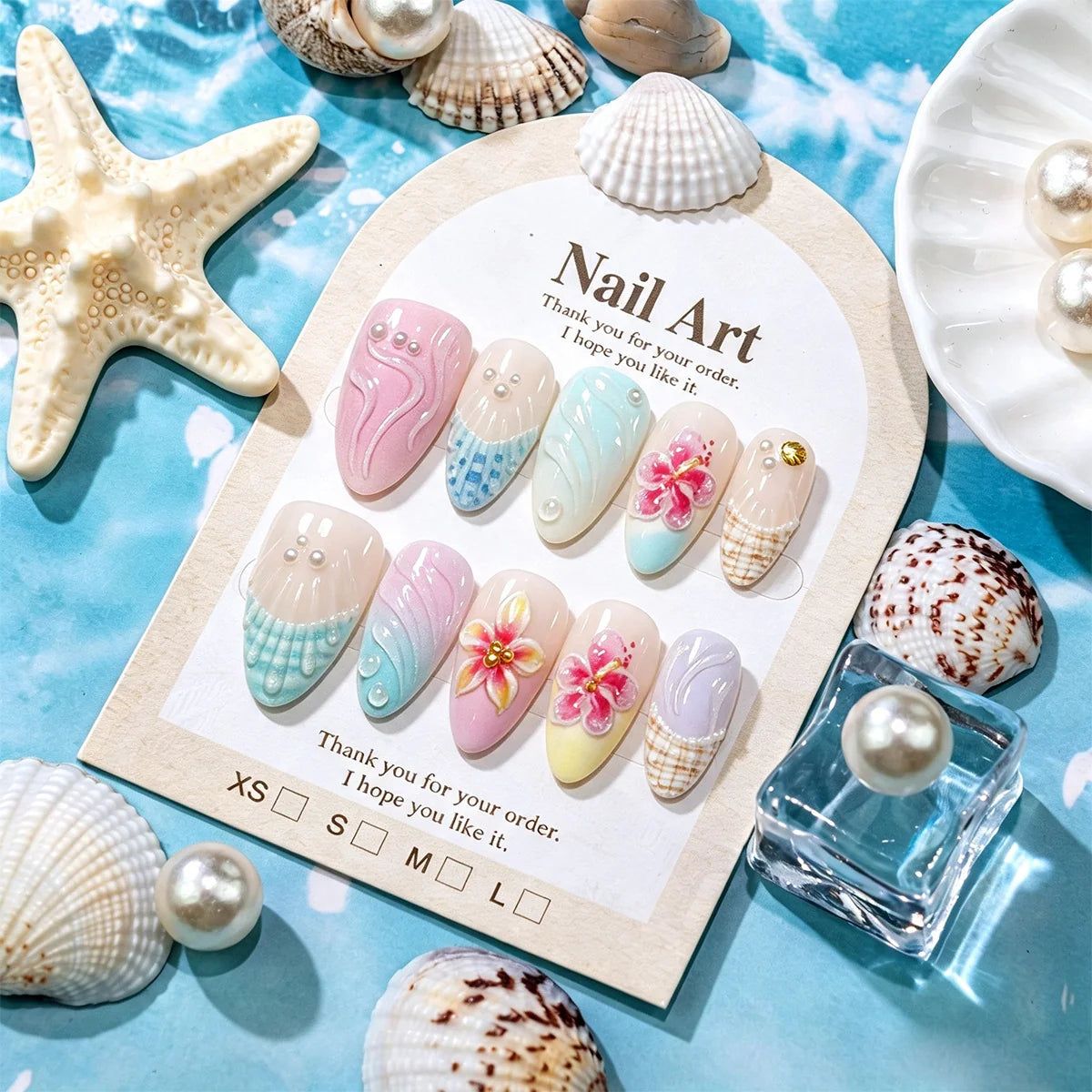 Press-On Nail Set Floral Design No Glue 30-Piece