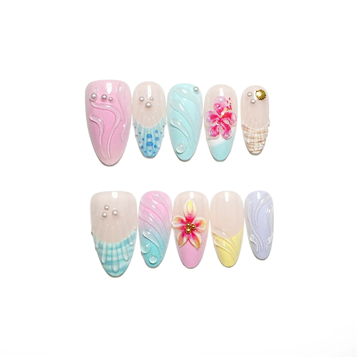 Press-On Nail Set Floral Design No Glue 30-Piece