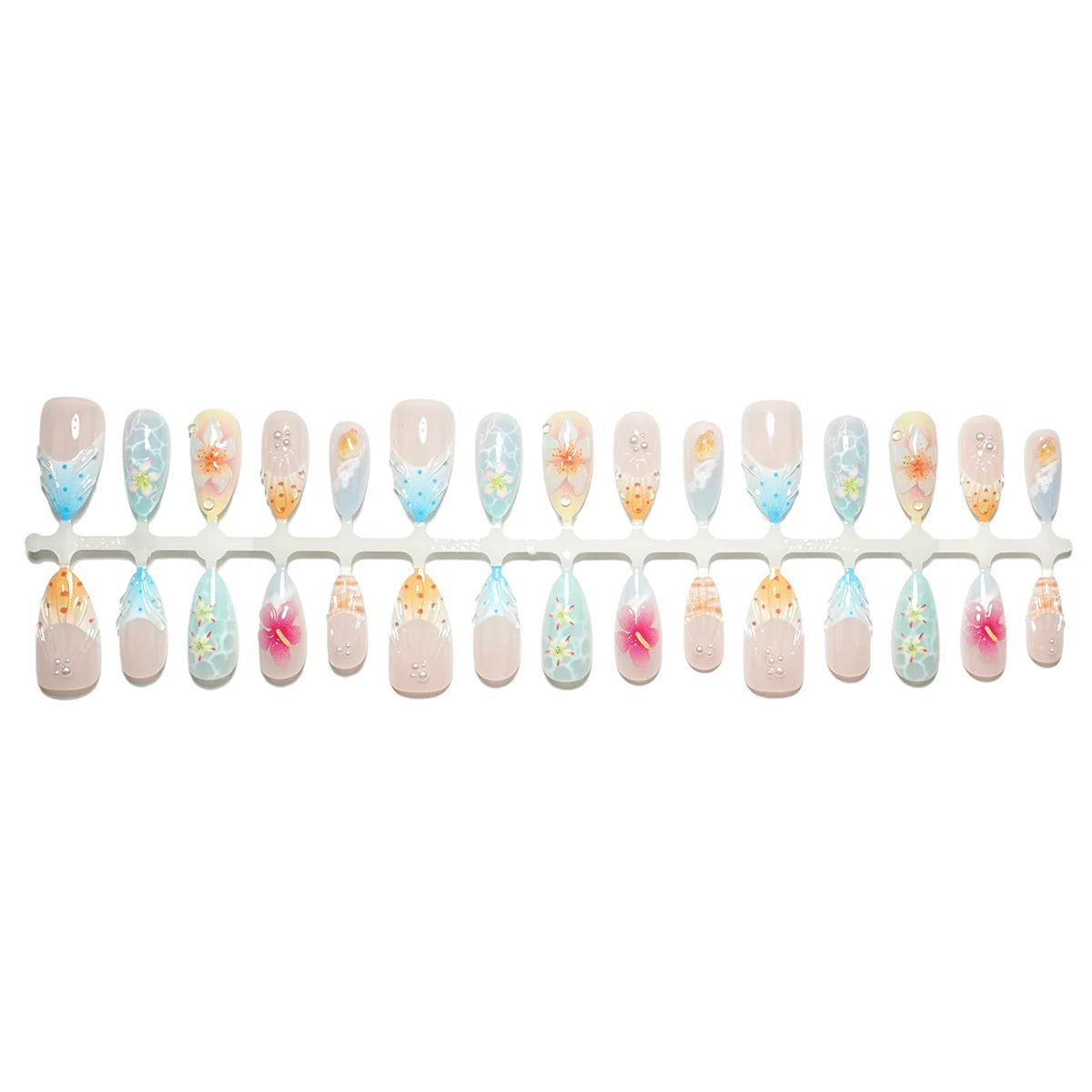 Press-On Nail Set Floral Design No Glue 30-Piece