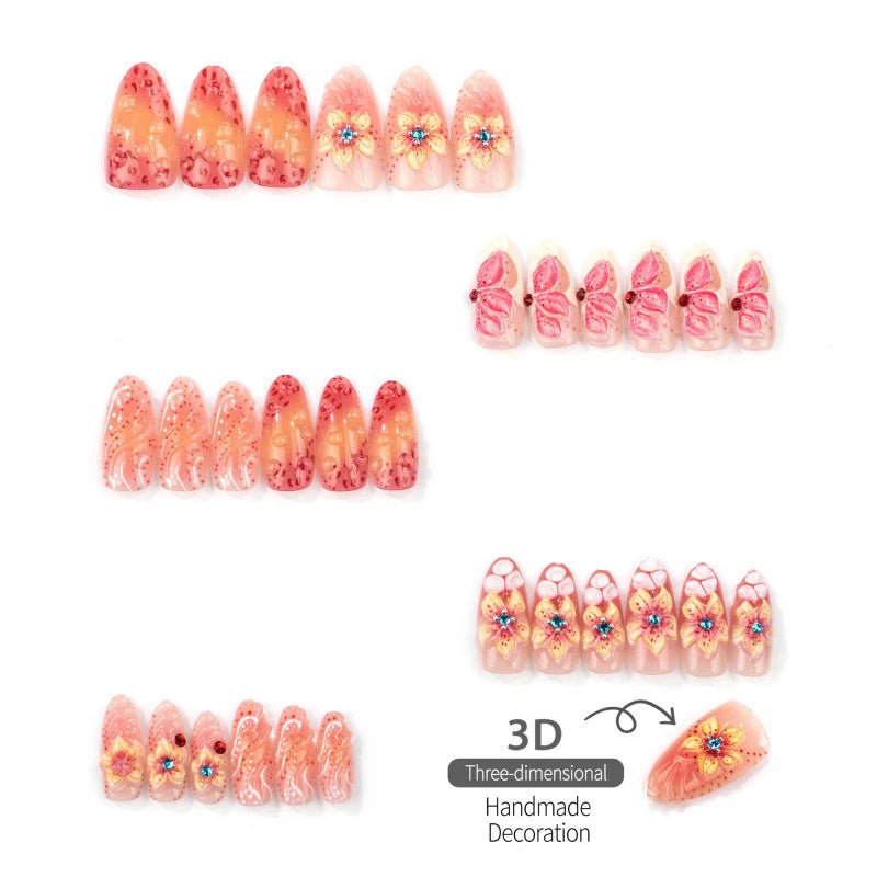 Press-On Nail Set Floral Design No Glue