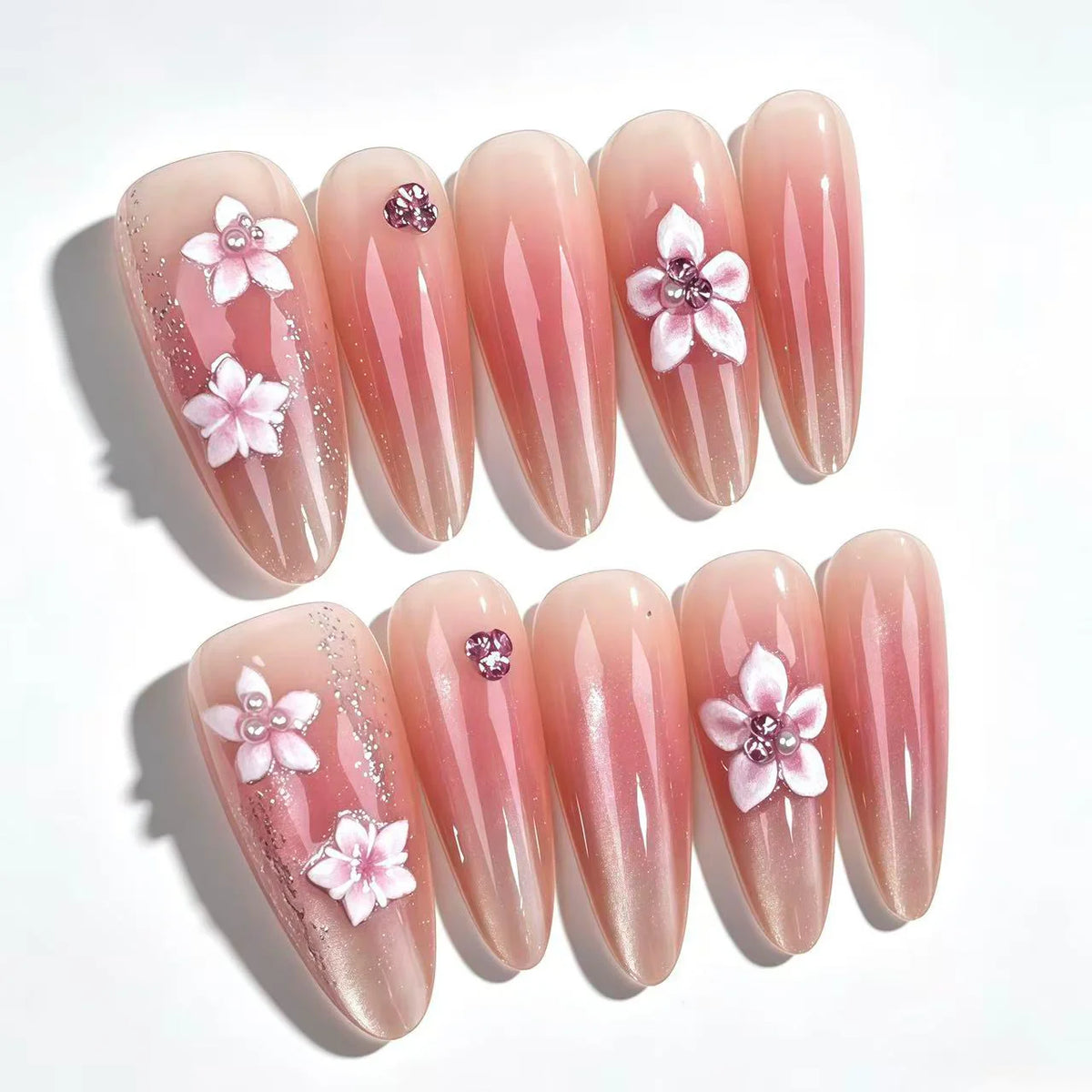 Press-On Nail Set Floral Design No Glue
