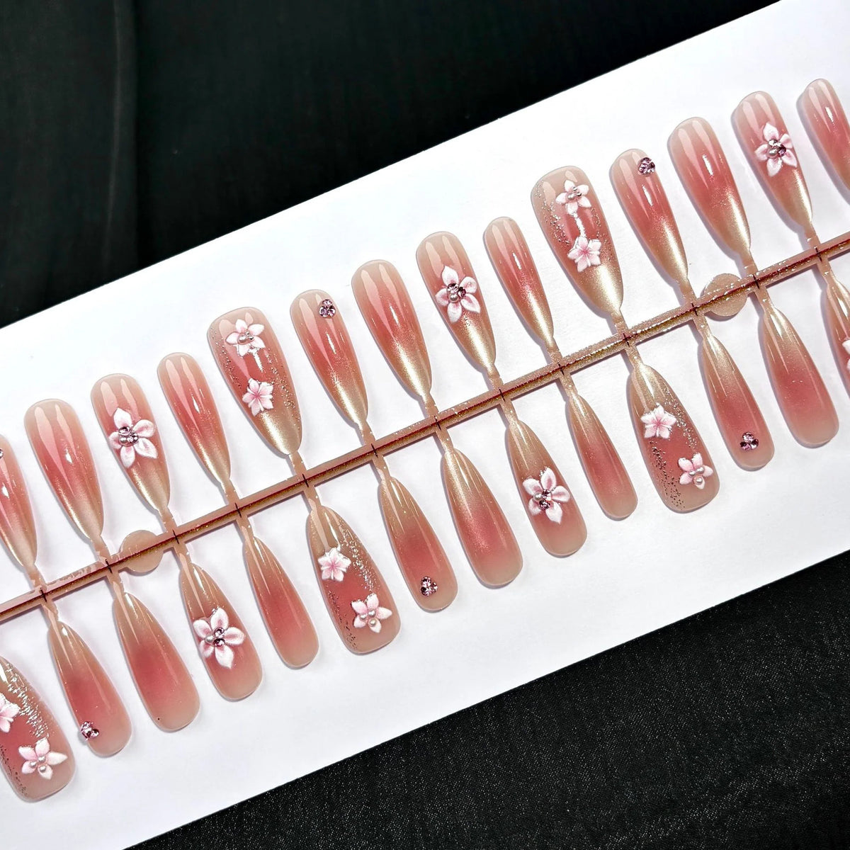 Press-On Nail Set Floral Design No Glue