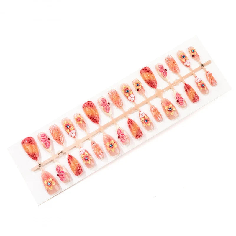 Press-On Nail Set Floral Design No Glue