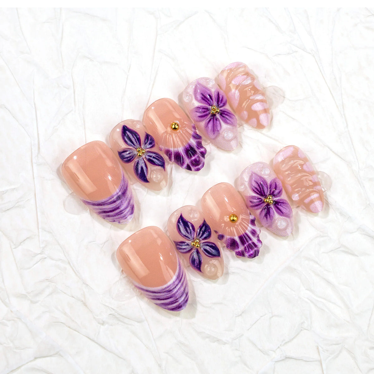 Press-On Nail Set Floral Design No Glue Comfortable Fit