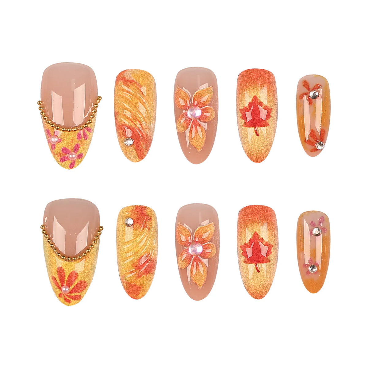 Press-On Nail Set Floral Design No Glue & Long-Lasting
