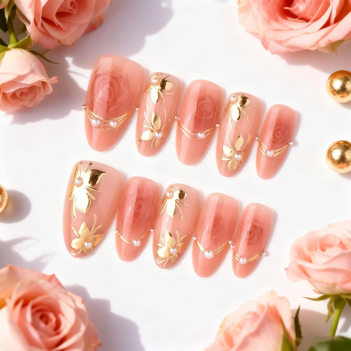Press-On Nail Set Floral Design No Glue Multi-Size