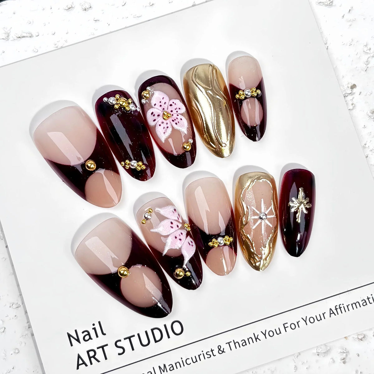 Press-On Nail Set Floral Design No-Glue & Multiple Sizes