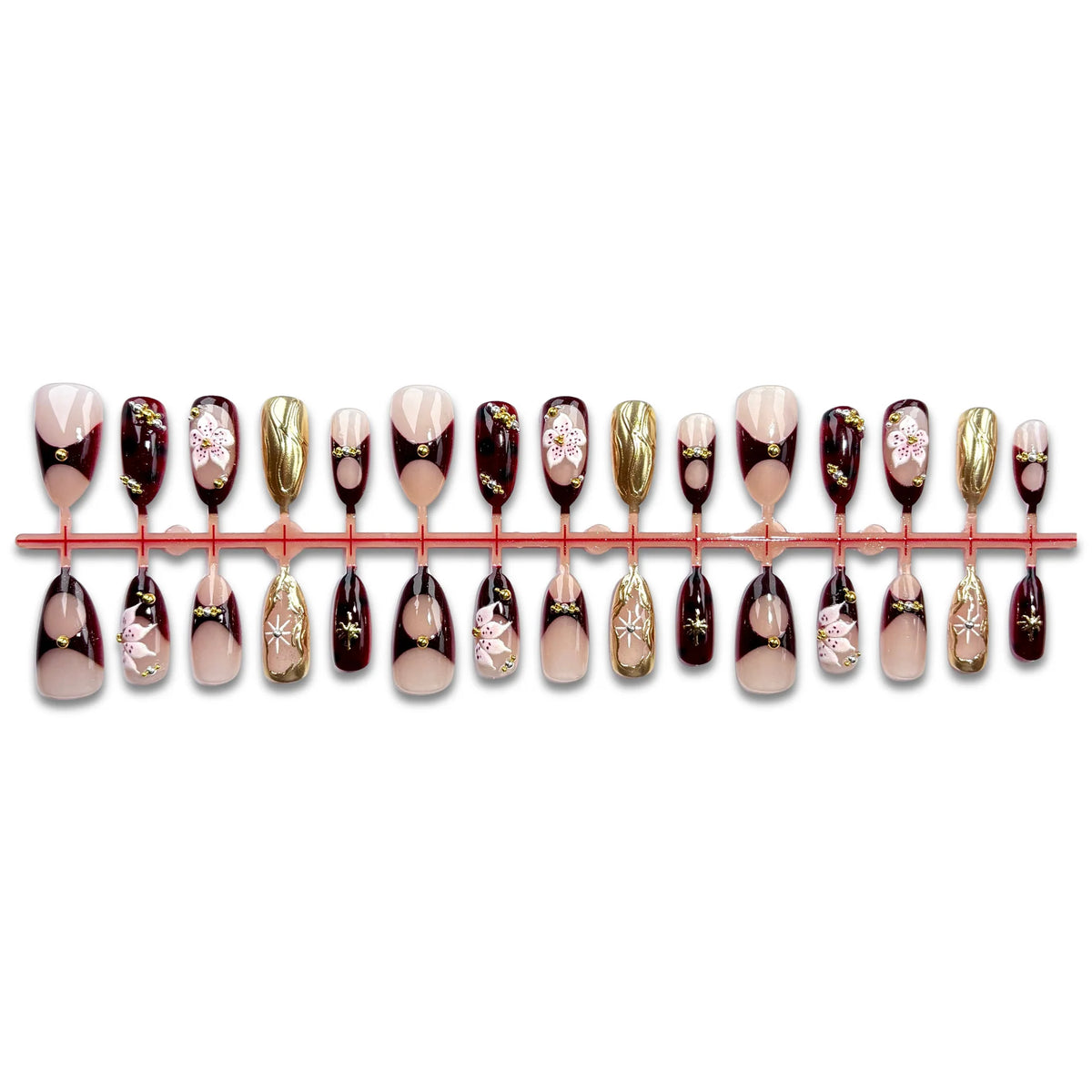 Press-On Nail Set Floral Design No-Glue & Multiple Sizes