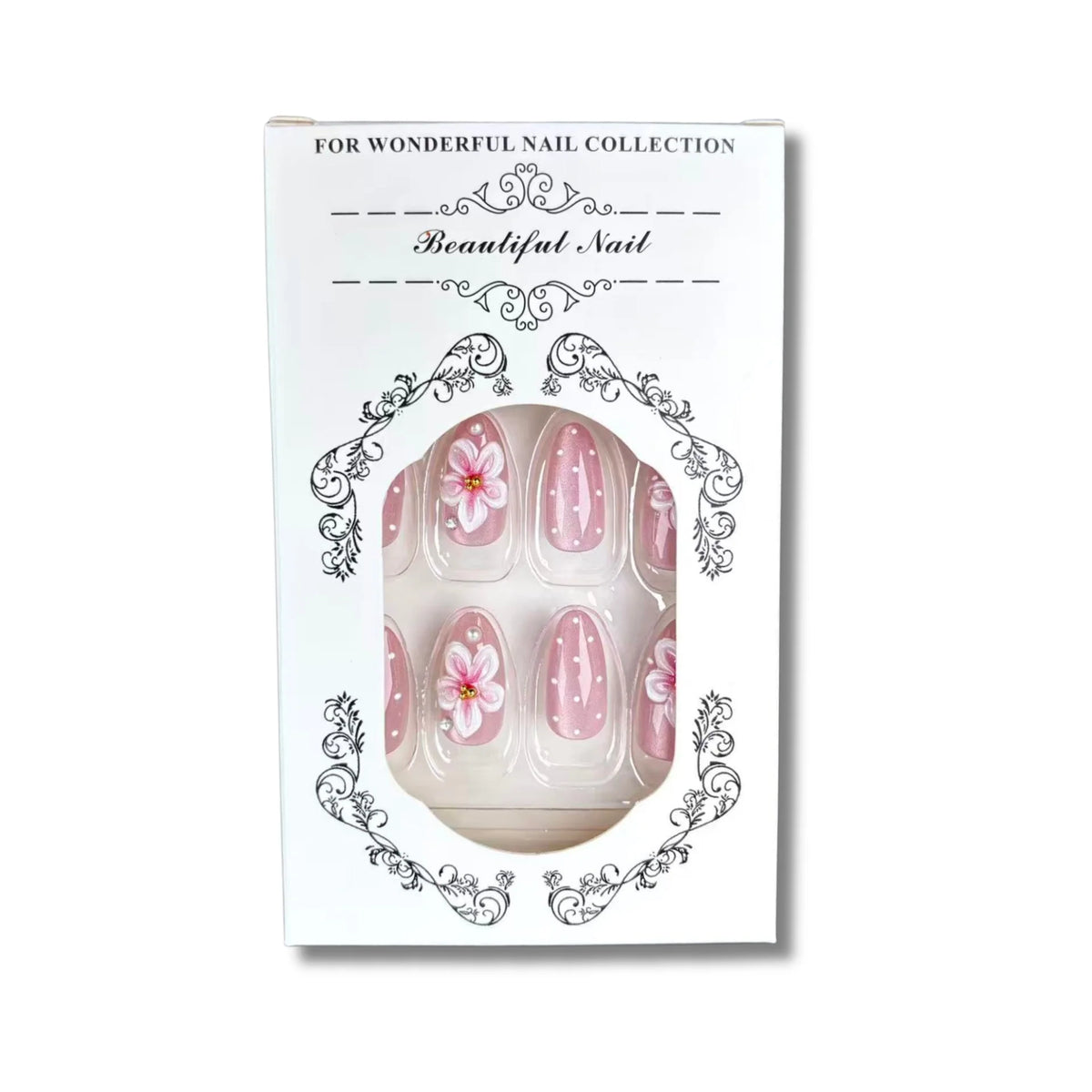 Press-On Nail Set Floral Design No Glue Multiple Sizes