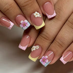 Press-On Nail Set Floral Design No Glue Natural Fit