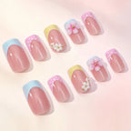 Press-On Nail Set Floral Design No Glue Natural Fit