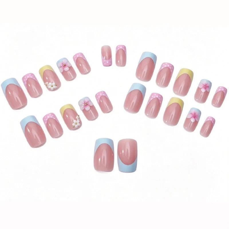 Press-On Nail Set Floral Design No Glue Natural Fit