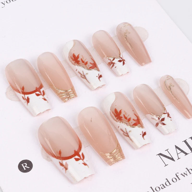 Press-On Nail Set Floral Design No Glue & Reusable