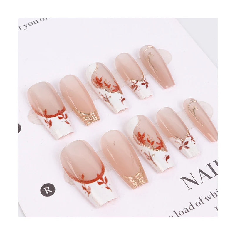 Press-On Nail Set Floral Design No Glue & Reusable
