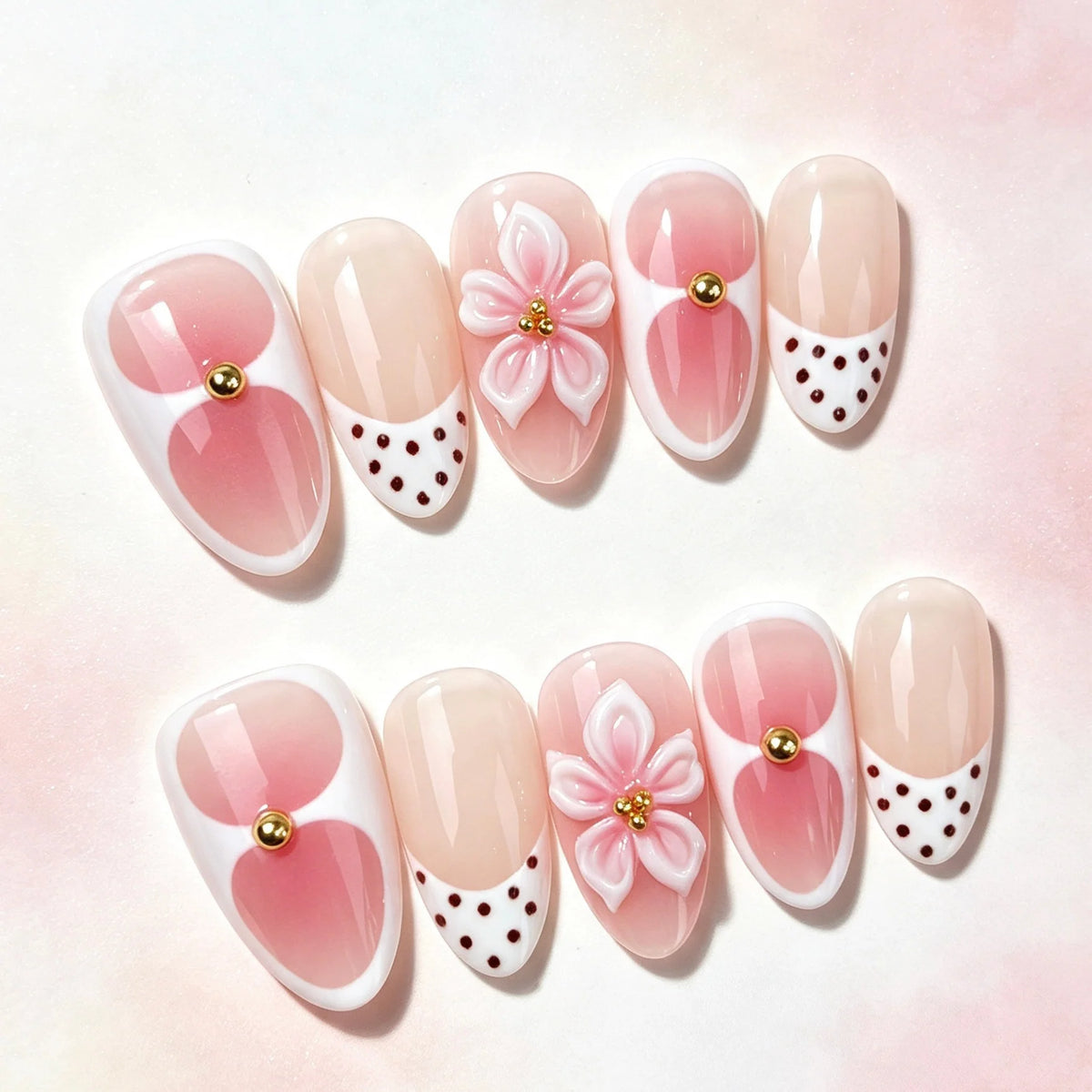 Press-On Nail Set Floral Design Non-Toxic Multiple Sizes
