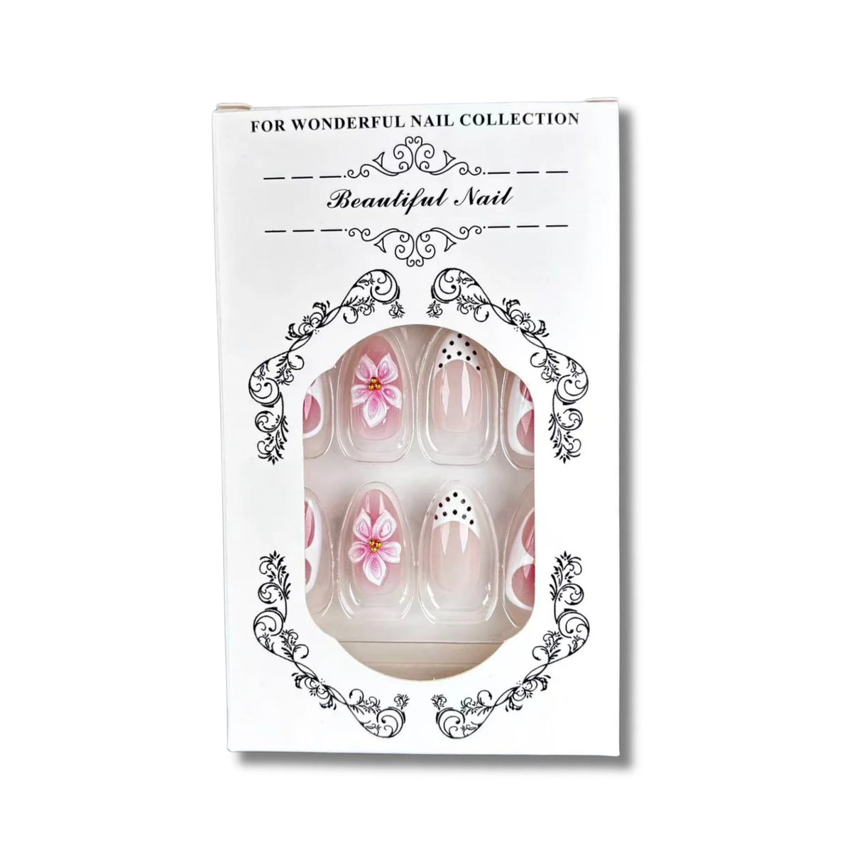 Press-On Nail Set Floral Design Non-Toxic Multiple Sizes