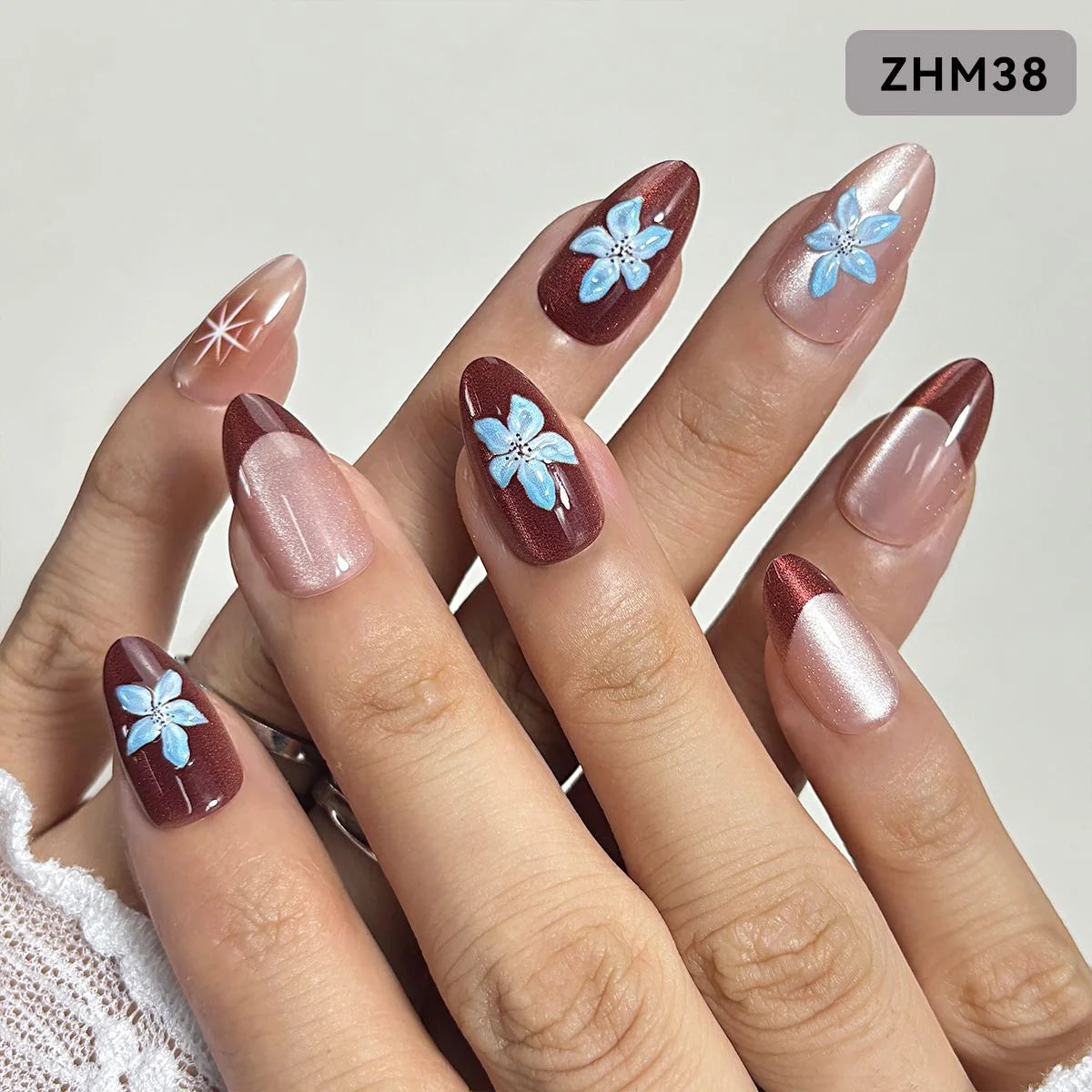 Press-On Nail Set Floral Design Non-Toxic Reusable