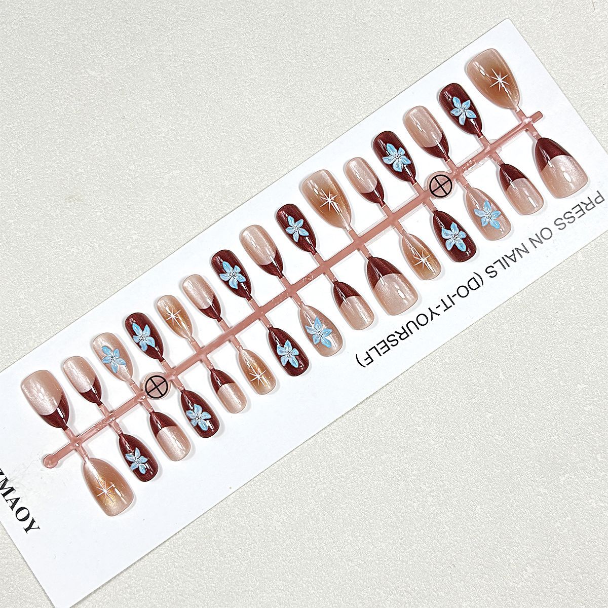 Press-On Nail Set Floral Design Non-Toxic Reusable