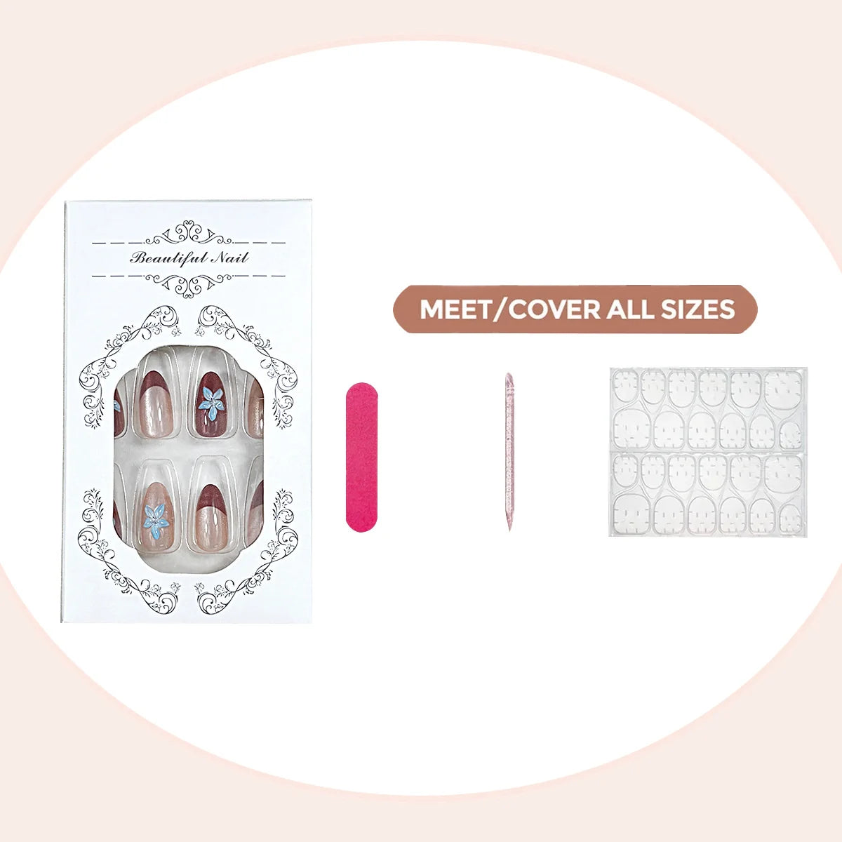 Press-On Nail Set Floral Design Non-Toxic Reusable