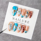 Press-On Nail Set Floral Design Pearl & Metallic Accents