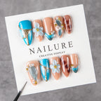 Press-On Nail Set Floral Design Pearl & Metallic Accents