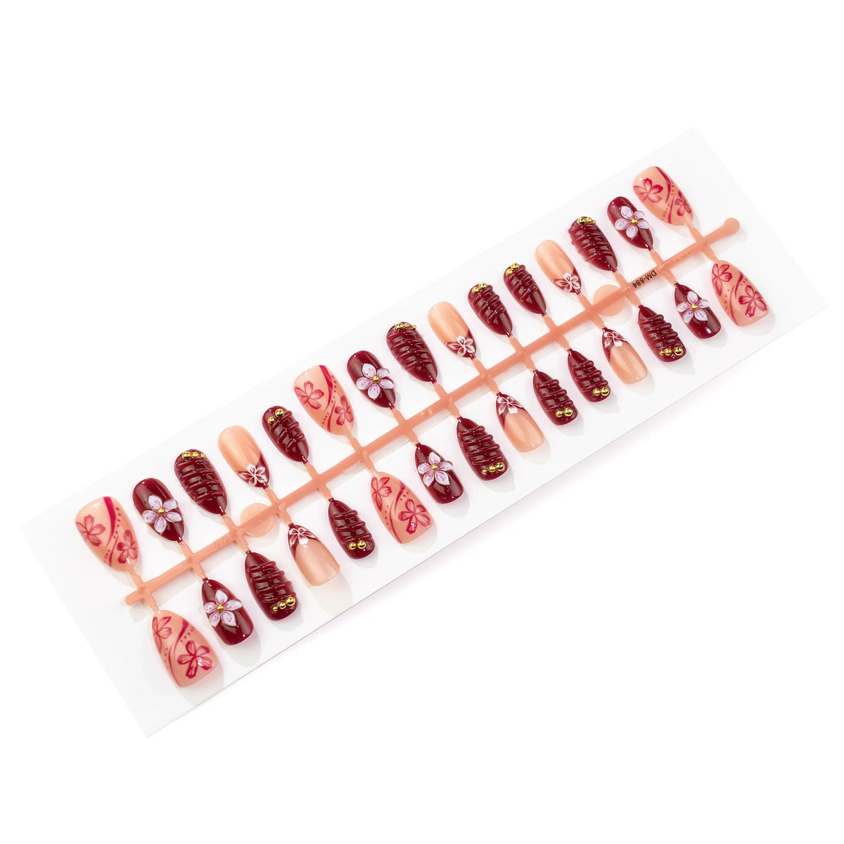 Press-On Nail Set Floral Design Peel-And-Stick