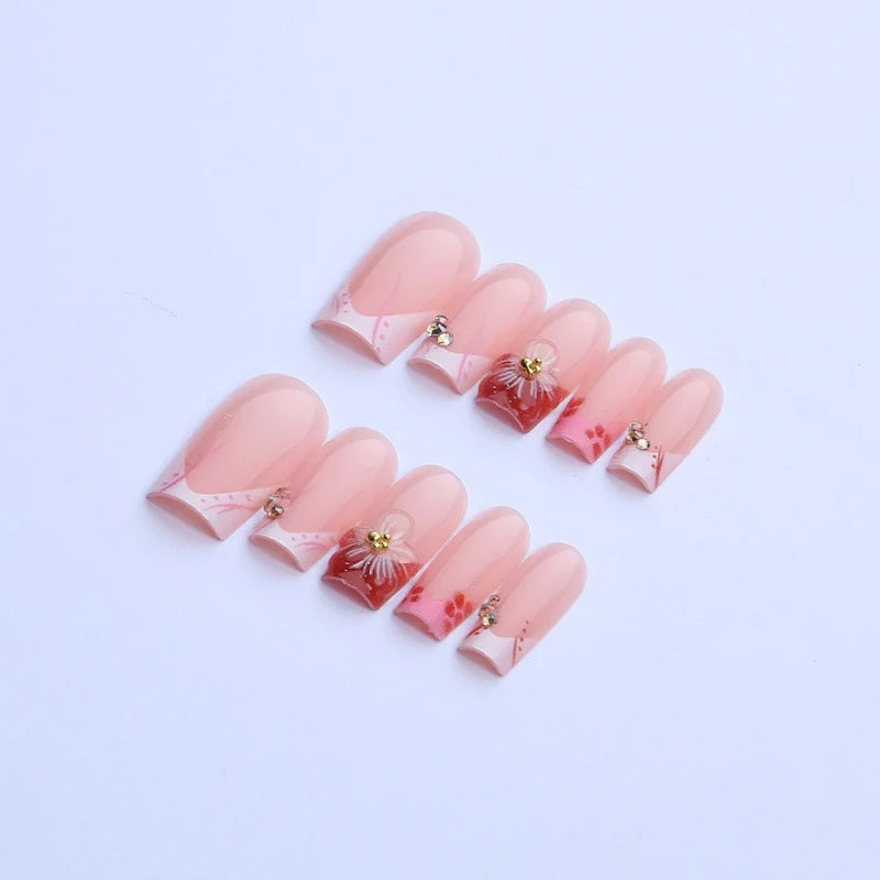 Press-On Nail Set Floral Design Peel-And-Stick Glossy Finish