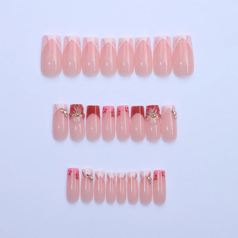 Press-On Nail Set Floral Design Peel-And-Stick Glossy Finish