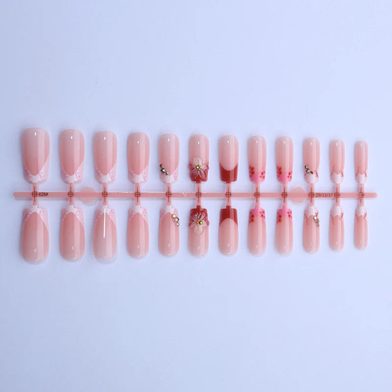 Press-On Nail Set Floral Design Peel-And-Stick Glossy Finish