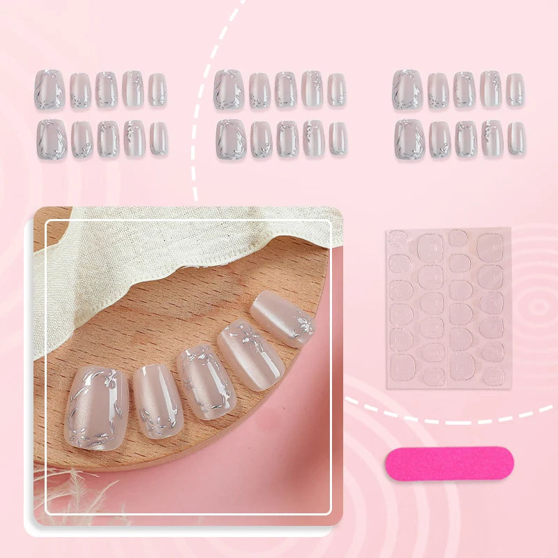 Press-On Nail Set Floral Design Peel-And-Stick Reusable