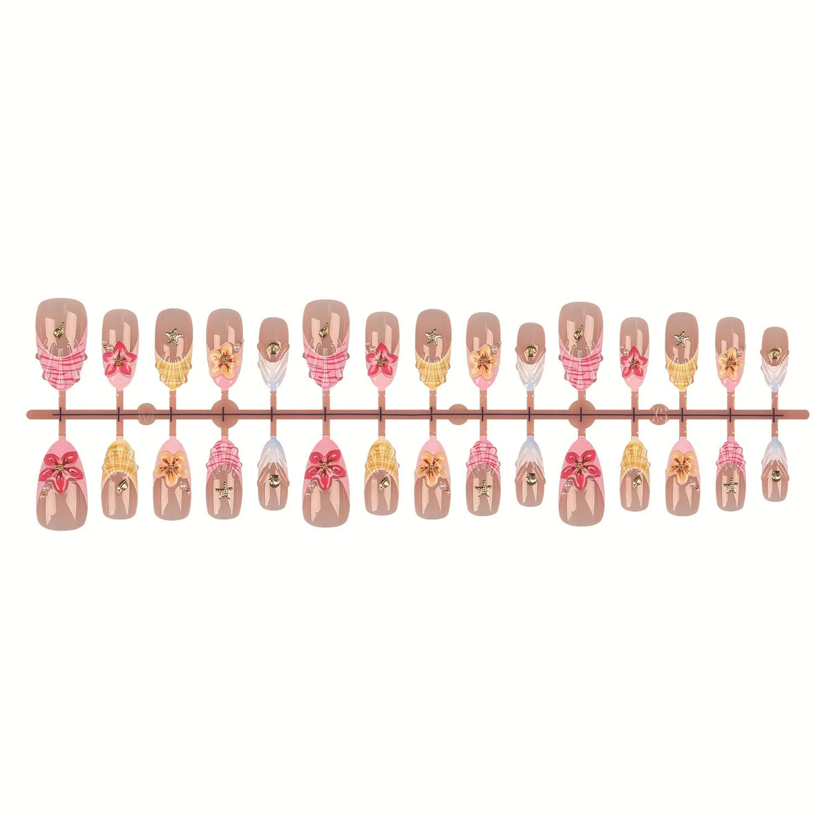 Press-On Nail Set Floral Design Peel-And-Stick Reusable