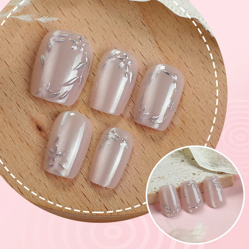 Press-On Nail Set Floral Design Peel-And-Stick Reusable
