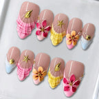 Press-On Nail Set Floral Design Peel-And-Stick Reusable