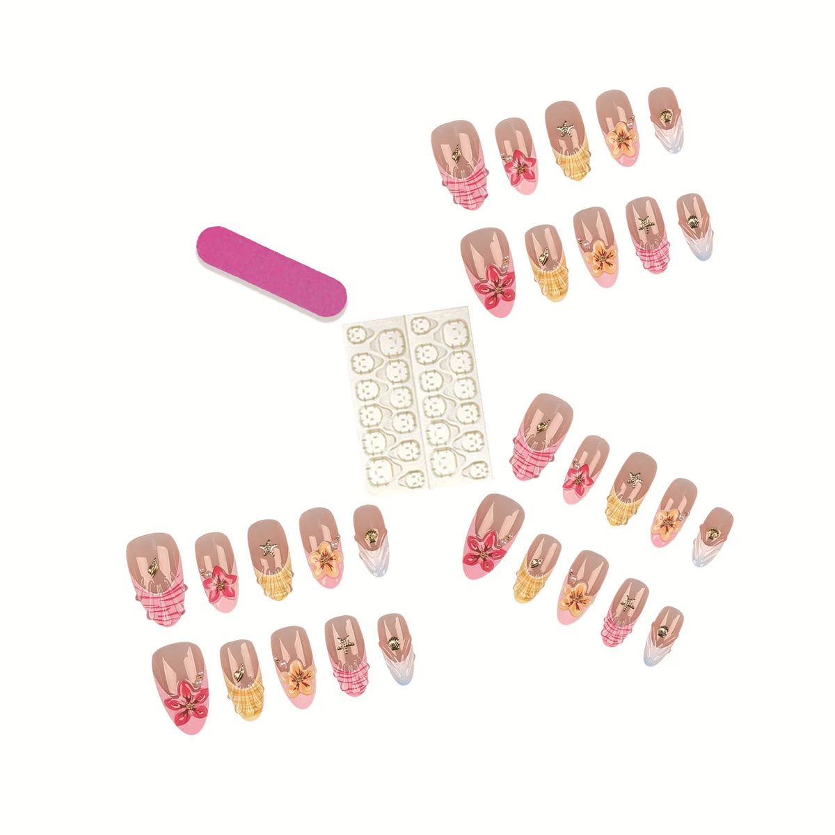 Press-On Nail Set Floral Design Peel-And-Stick Reusable