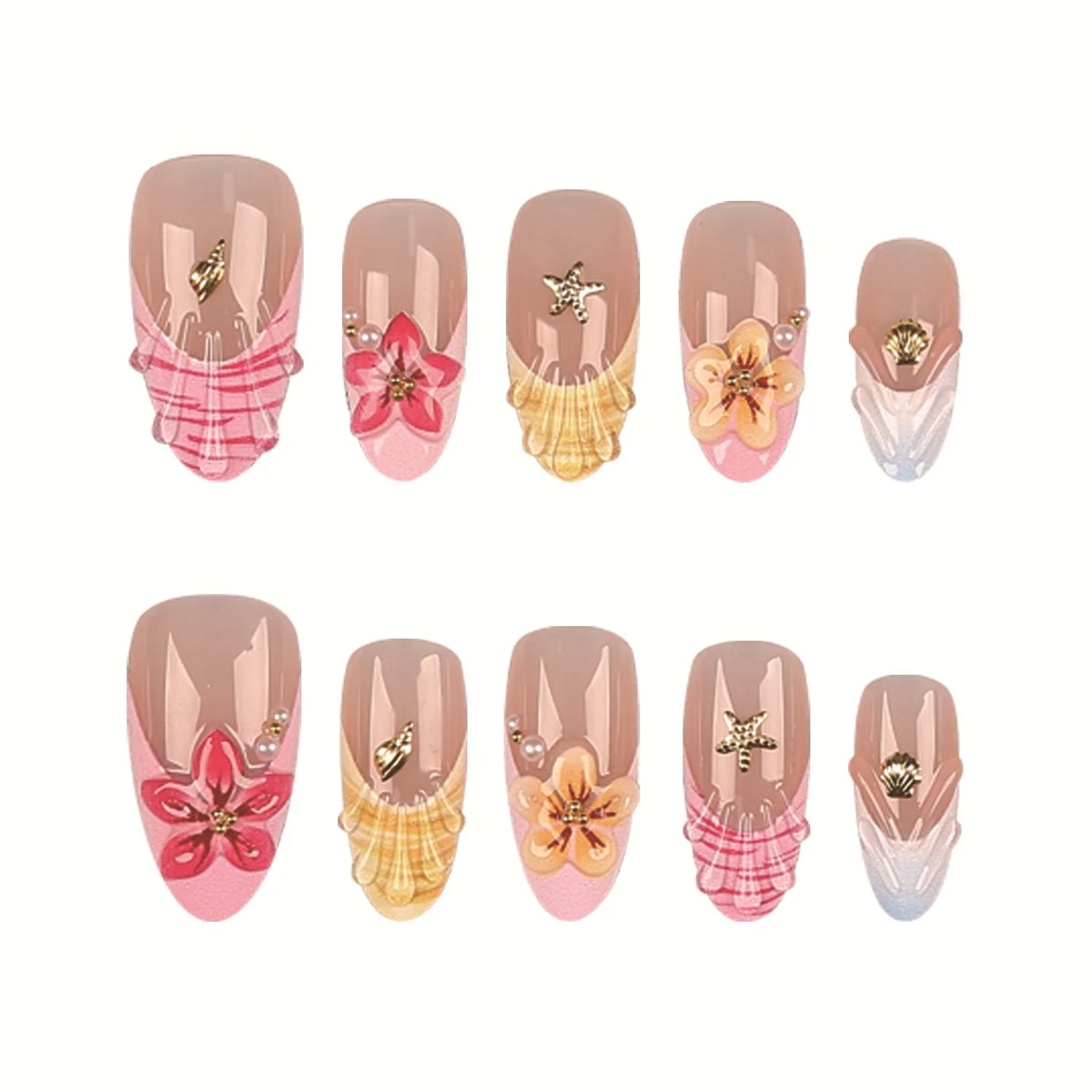 Press-On Nail Set Floral Design Peel-And-Stick Reusable